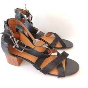 Gianni Bini‎ Sz 10 Leather Sandals Open Toe Strappy Black Block Heel Boho Summer